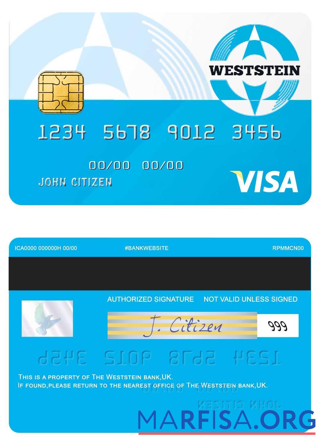 Downloadable United Kingdom Weststein bank visa card template